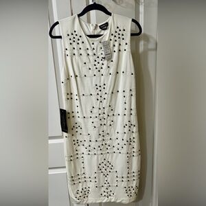 Bebe Embellished Cream Midi Dress NWT Size L – Studded Ponte Sheath